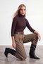 Women's brown turtleneck half sleeve blouse alc-x15993 - 3
