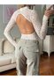Lace Detailed Backless High Neck Long Sleeve Snap Bodysuit - 8