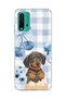 Redmi 9t Compatible Sausage Dog Blue Plaid Printed Transparent Phone Case
