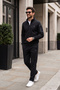 High Collar Zippered Jacket Straight-Leg Pants Tracksuit Set 24710 Black-Black