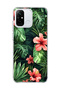 Redmi 12C Compatible Red Flower Tropical Leaf Printed Transparent Phone Case