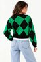 New Product Women's Green Black Diamond Patterned Knitwear Sweater – Crew Neck, Long Sleeve, Stylish and Modern Design - 3