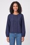 Women Round Neck Textured Long Sleeve Blouse, Navy