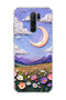 Redmi 9 Compatible Crescent and Flower Field Printed Transparent Phone Case