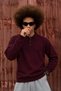 Men's Polo Collar Buttoned Casual Burgundy Sweater