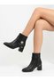 Women's Black Pointed Toe Stylish Sole Heeled Belt Stone Detailed Zippered Boots - 4