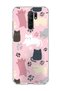 Redmi 9 Compatible Cat and Paw Pink Printed Transparent Phone Case