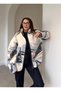 White Patterned Zippered Fleece Cardigan