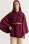 Women's Oversize Gold Button Detailed Felt Textured Collared Belted Poncho 55022 60286553 - 3