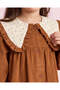 Girls Brown Embroidered Collar Long Sleeve Dress - 3