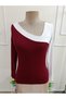 Women's long sleeve asymmetric neck detailed two-tone viscose blouse - 4
