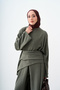 Women's Shawl and Slit Detail Waist Tie Set Green - 3