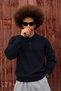 Men's Polo Collar Buttoned Casual Navy Blue Sweater