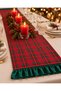 Christmas Themed Red Plaid Runner |   Green Ruffled Decorative Table Runner |   40X140 cm