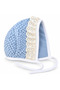 Blue Pompom Textured Scallop Lace Baby Hat with Tie - 2