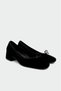 Diels Black Suede Bow Detailed Genuine Leather Women's Thick Heeled Shoes - 3