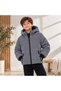 Custom-made nova fabric boys' hooded jacket coat, grey color, zippered winter thick jacket coat.