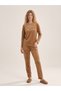 Winter Concept: Women's Brown Long Sleeve Soft Textured Velvet Winter Homewear Set - 2