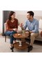 طاولة قهوة بطبقتين مع عجلات، طاولة جانبية خشبية متحركة بإطار معدني، مكتب جانبي عصري، طاولة بجانب السرير - 3