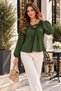 Timeless Elegance Women's Gathered Collar Lace-Up Detailed Balloon Sleeve Flowy Stylish Women's Blouse - 3
