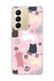 Realme C75 Compatible Cat and Paw Pink Printed Transparent Phone Case