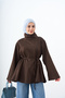 Women's Stand Collar Tunic with Piping Detail in Brown