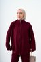 Women's Jacket and Pants Set with Sewing Details, Burgundy - 3