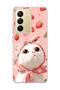 Realme C75 Compatible White Cat Strawberry Printed Transparent Phone Case with Scarf