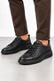 Brix Men's Genuine Leather Lace-Up High-Sole Stitched Sports Shoes - Black