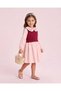 Girls Pink Embroidered Collar Long Sleeve Dress - 2