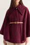 Women's Oversize Gold Button Detailed Felt Textured Collared Belted Poncho 55022 60286553 - 6