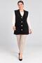 Plus Size Black Soft Diamond Patterned V-Neck Pearl Buttoned Pocketed Long Stylish Mother Knitwear Vest