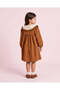 Girls Brown Embroidered Collar Long Sleeve Dress - 4