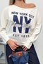 Women's Boat Neck New York Printed Modal Sweatshirt Ecru - 12455 - 2