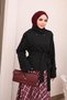 معطف قصير أسود بياقة عالية وحزام مبطن - 4