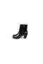 Women's Black Leather 7cm Thick Heeled 2cm Platform Side Zipper Ankle Buckle Boots - 5