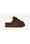 Women's Printed Suede Sheepskin Lined Decorative Lace-Up Platform Sole with Logo Charm Dark Brown B