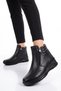 Rubber Sole Zippered Stylish Comfortable Black Genuine Leather Women's Boots 83707