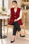 Plus Size Red Soft Diamond Patterned V-Neck Pearl Buttoned Pocketed Long Stylish Mother's Knitwear Vest - 8