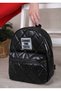Backpack - Quilted Stitched Black Leather Women's Casual Backpack - 3
