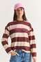 Women's Brown-Yellow New York City Printed Striped Crew Neck Oversize Sweatshirt 927 60286668 - 2