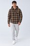 Men's Hooded Zippered Brown Plaid Shirt - 3