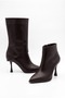 Women's Pointed Toe Zippered Thin High Heeled Brown Boots with Removable Leggings - Boots (10 - 4
