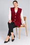 Plus Size Red Soft Diamond Patterned V-Neck Pearl Buttoned Pocketed Long Stylish Mother's Knitwear Vest - 7