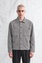 Men's Gray Double Pocket Denim Jacket with Button Detail and Drawstring Sleeves