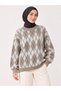 Women's Embroidered Diamond Pattern Oversize Sweater