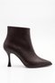 Women's Pointed Toe Zippered Thin High Heeled Brown Boots (10 cm Heel) - 2