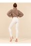 Women's White Color Fleece Lined High Waist Gathering Heeled Winter Shapewear Fuzo Tights - 2