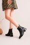 Black Leather Gold Buckle Detailed Thick Heeled Zippered Women's Boots - 3