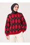 Women's Oversized Sweater with Embroidered Diamond Pattern